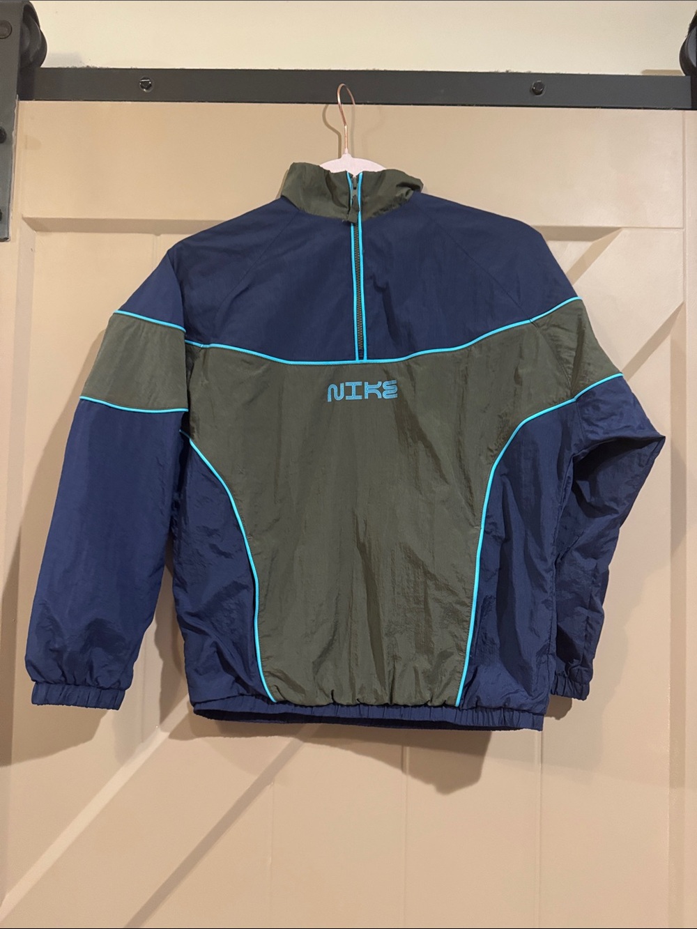 Nike Kids Navy & Olive Windbreaker with Teal Piping